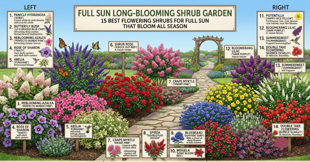 15 Best Flowering Shrubs for Full Sun That Bloom All Season