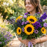 Sunflower and Purple Flower Bouquet Ideas & Designs